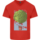 Funny Lettuce Hot Air Balloon Mens V-Neck Cotton T-Shirt Red