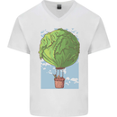 Funny Lettuce Hot Air Balloon Mens V-Neck Cotton T-Shirt White