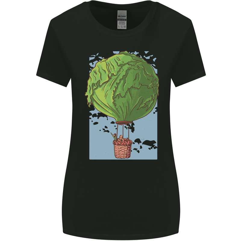 Funny Lettuce Hot Air Balloon Womens Wider Cut T-Shirt Black