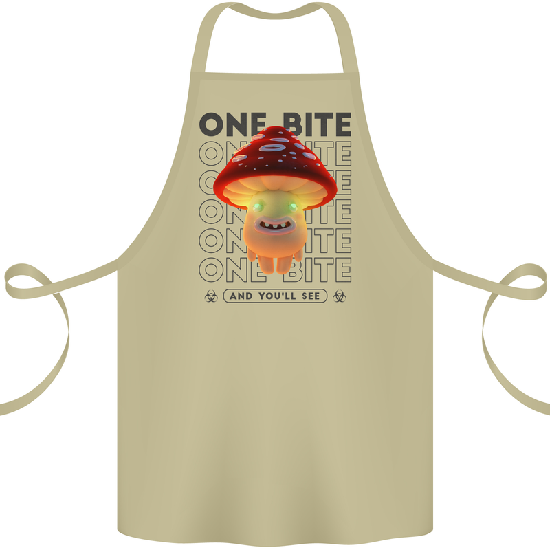 Funny Magic Mushrooms LSD Trippy Cotton Apron 100% Organic Khaki