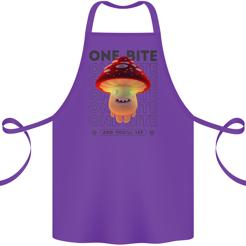 Funny Magic Mushrooms LSD Trippy Cotton Apron 100% Organic Purple