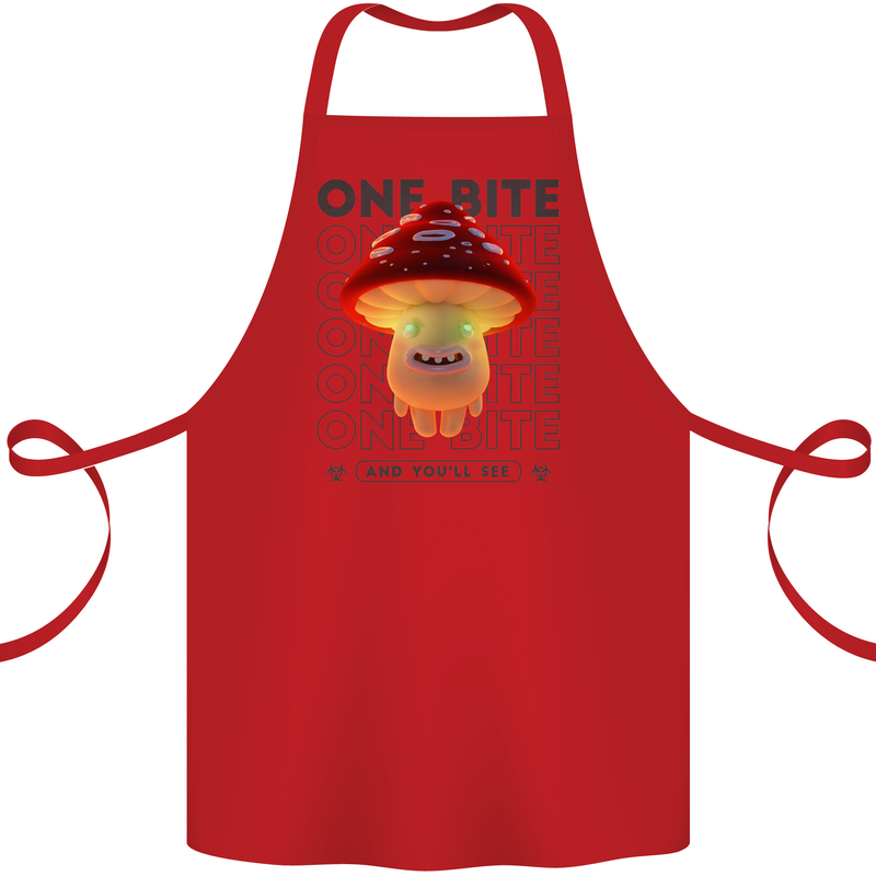 Funny Magic Mushrooms LSD Trippy Cotton Apron 100% Organic Red