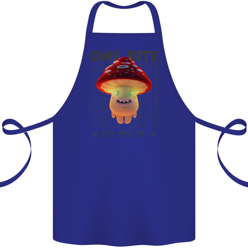 Funny Magic Mushrooms LSD Trippy Cotton Apron 100% Organic Royal Blue