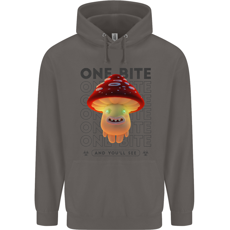 Funny Magic Mushrooms LSD Trippy Mens 80% Cotton Hoodie Charcoal