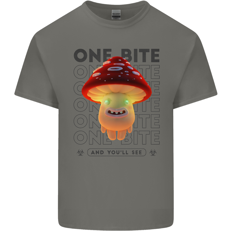 Funny Magic Mushrooms LSD Trippy Mens Cotton T-Shirt Tee Top Charcoal