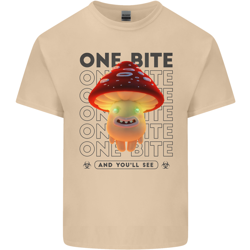 Funny Magic Mushrooms LSD Trippy Mens Cotton T-Shirt Tee Top Sand
