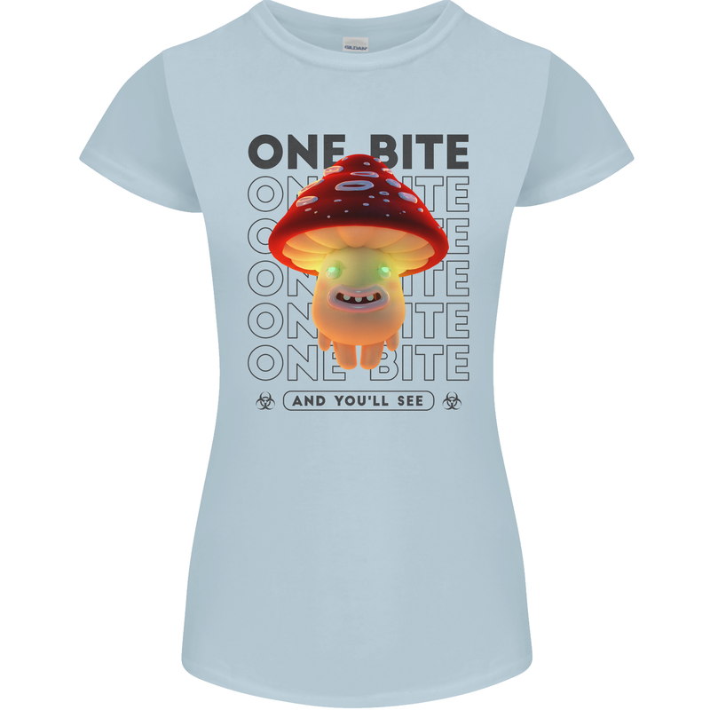 Funny Magic Mushrooms LSD Trippy Womens Petite Cut T-Shirt Light Blue