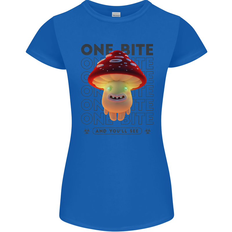 Funny Magic Mushrooms LSD Trippy Womens Petite Cut T-Shirt Royal Blue