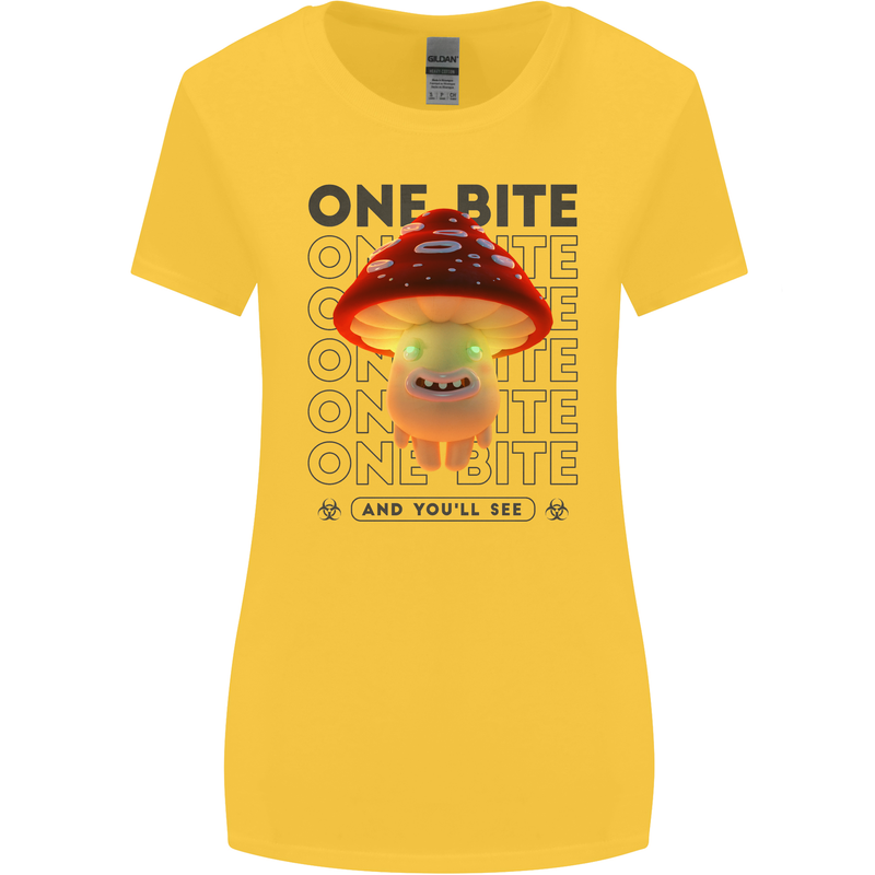 Funny Magic Mushrooms LSD Trippy Womens Wider Cut T-Shirt Yellow