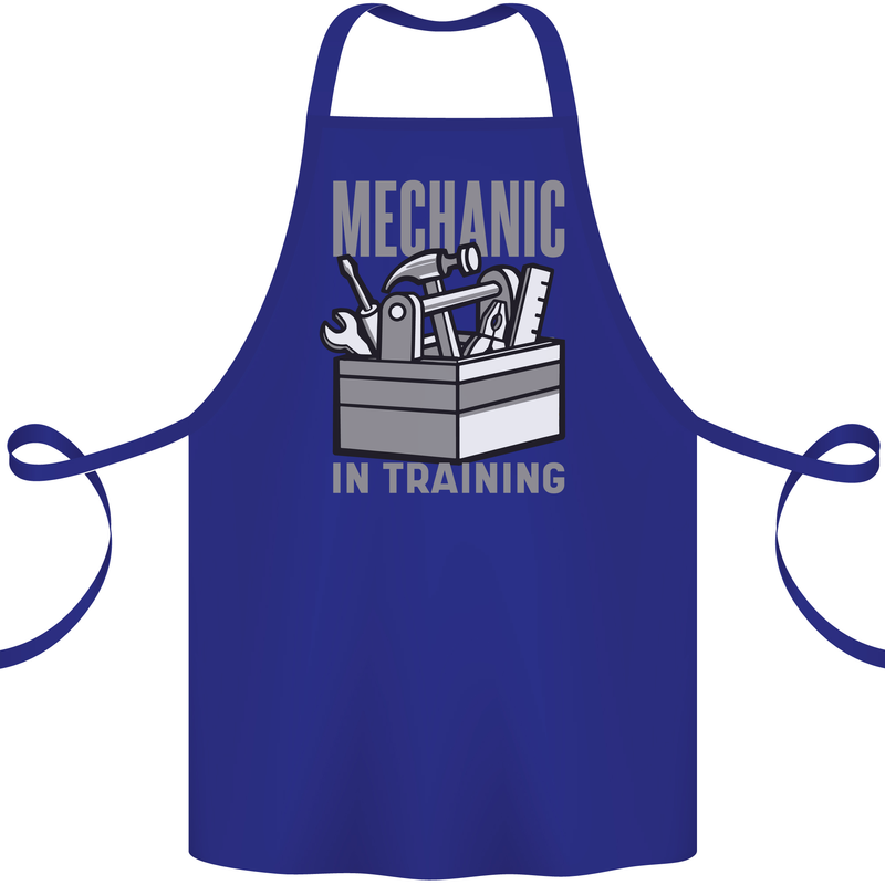 Funny Mechanic in Training Cotton Apron 100% Organic Royal Blue