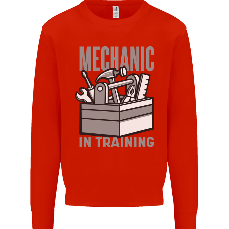 Funny Mechanic in Training Kids Sweatshirt Jumper Bright Red