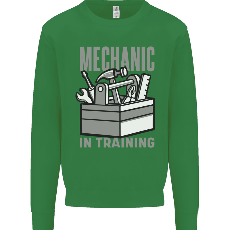 Funny Mechanic in Training Kids Sweatshirt Jumper Irish Green