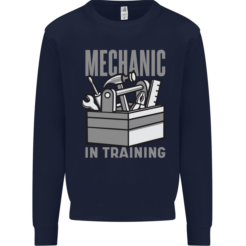 Funny Mechanic in Training Kids Sweatshirt Jumper Navy Blue