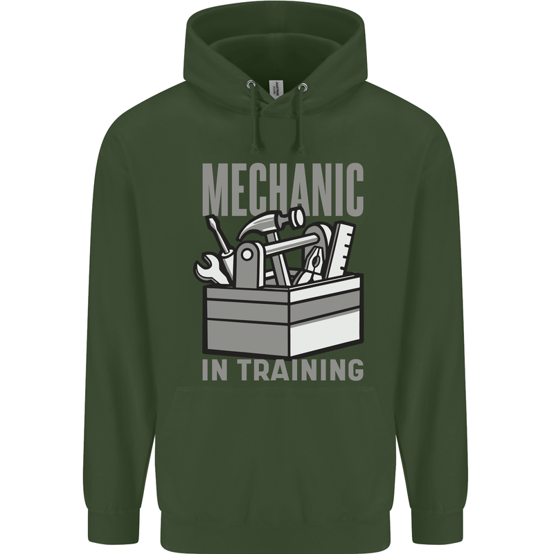 Funny Mechanic in Training Mens 80% Cotton Hoodie Forest Green