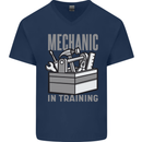 Funny Mechanic in Training Mens V-Neck Cotton T-Shirt Navy Blue