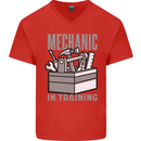 Funny Mechanic in Training Mens V-Neck Cotton T-Shirt Red