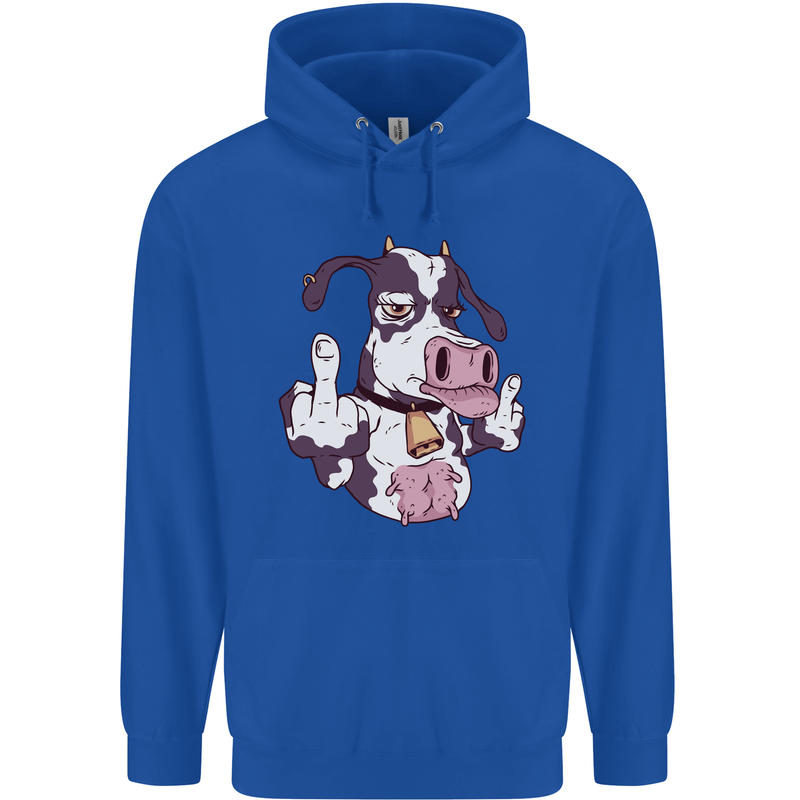 Funny Offensive Rude Cow Finger Flip Childrens Kids Hoodie Royal Blue