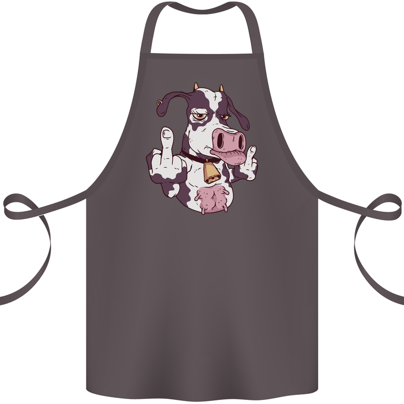 Funny Offensive Rude Cow Finger Flip Cotton Apron 100% Organic Dark Grey