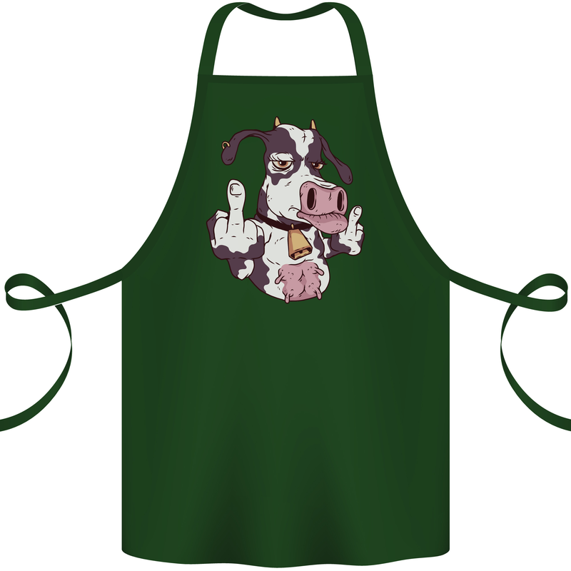 Funny Offensive Rude Cow Finger Flip Cotton Apron 100% Organic Forest Green