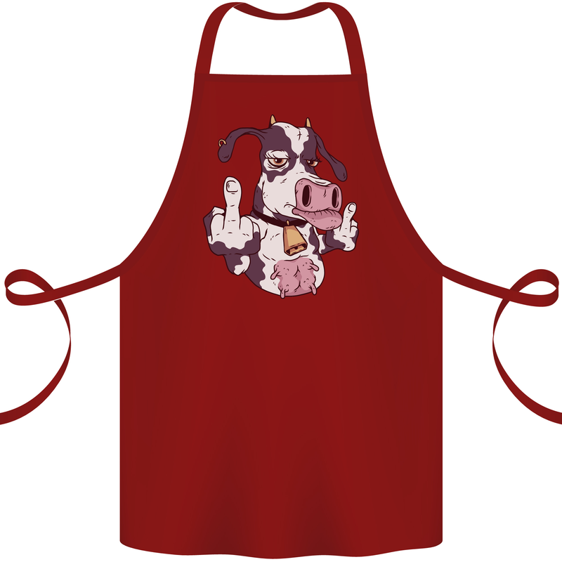Funny Offensive Rude Cow Finger Flip Cotton Apron 100% Organic Maroon