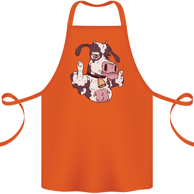 Funny Offensive Rude Cow Finger Flip Cotton Apron 100% Organic Orange
