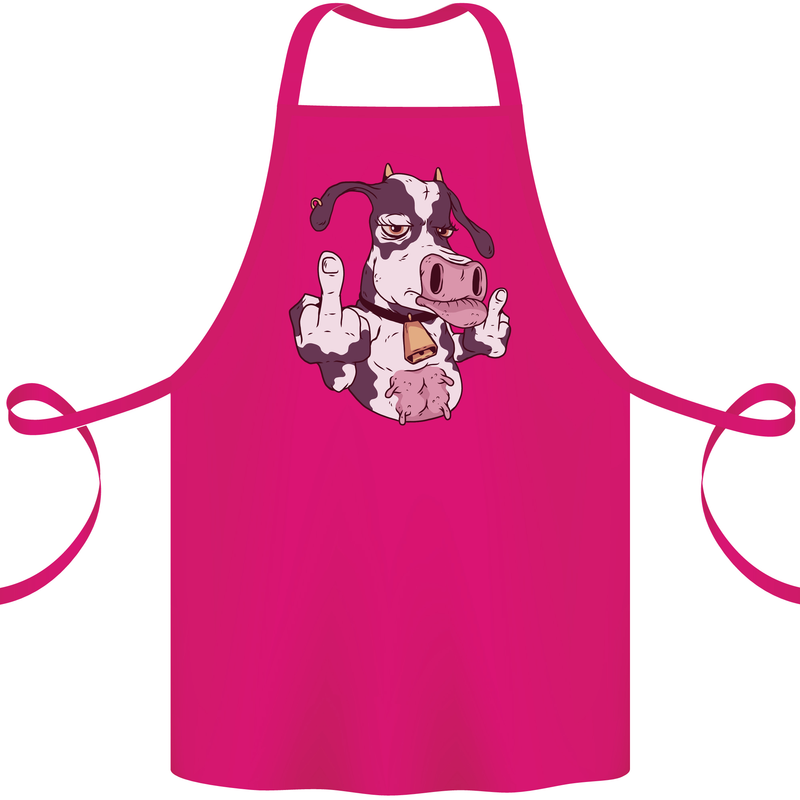 Funny Offensive Rude Cow Finger Flip Cotton Apron 100% Organic Pink