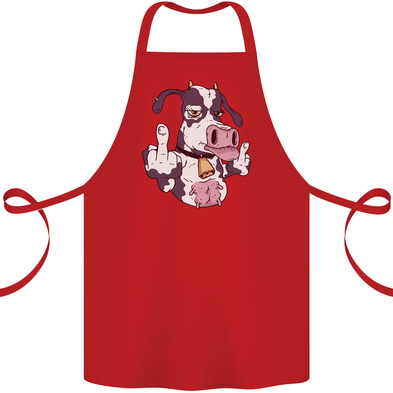 Funny Offensive Rude Cow Finger Flip Cotton Apron 100% Organic Red