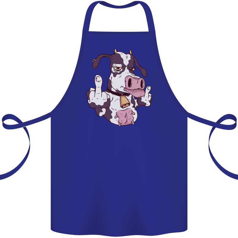 Funny Offensive Rude Cow Finger Flip Cotton Apron 100% Organic Royal Blue