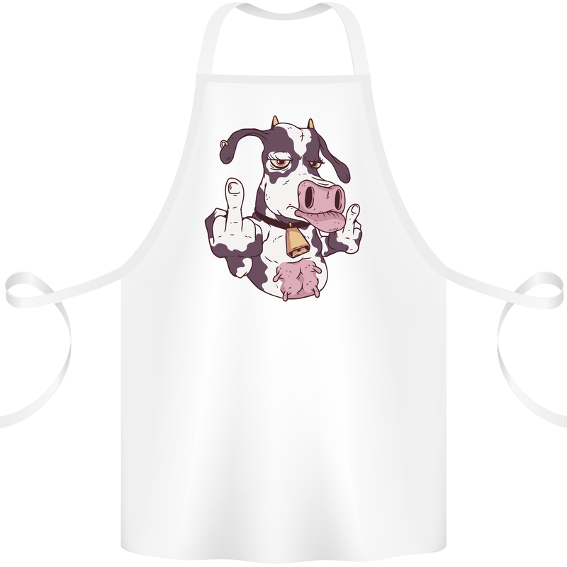 Funny Offensive Rude Cow Finger Flip Cotton Apron 100% Organic White