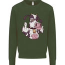 Funny Offensive Rude Cow Finger Flip Kids Sweatshirt Jumper Forest Green