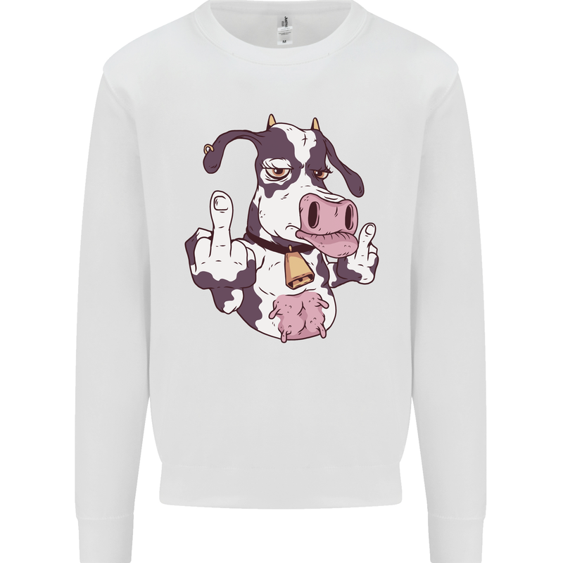 Funny Offensive Rude Cow Finger Flip Kids Sweatshirt Jumper White