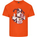 Funny Offensive Rude Cow Finger Flip Kids T-Shirt Childrens Orange