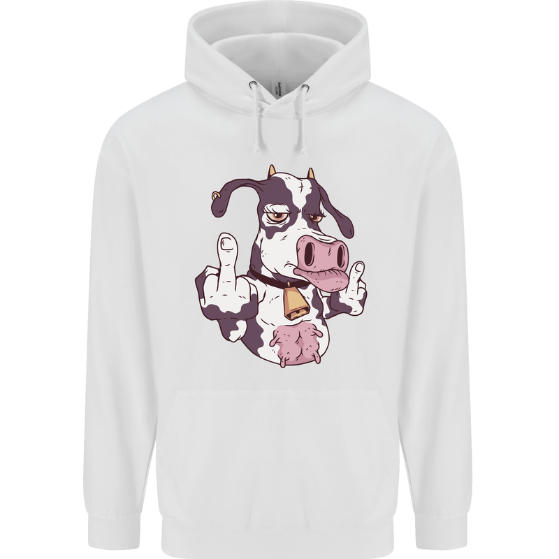 Funny Offensive Rude Cow Finger Flip Mens 80% Cotton Hoodie White
