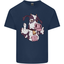 Funny Offensive Rude Cow Finger Flip Mens Cotton T-Shirt Tee Top Navy Blue