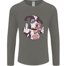 Funny Offensive Rude Cow Finger Flip Mens Long Sleeve T-Shirt Charcoal