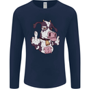 Funny Offensive Rude Cow Finger Flip Mens Long Sleeve T-Shirt Navy Blue