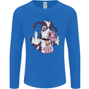 Funny Offensive Rude Cow Finger Flip Mens Long Sleeve T-Shirt Royal Blue