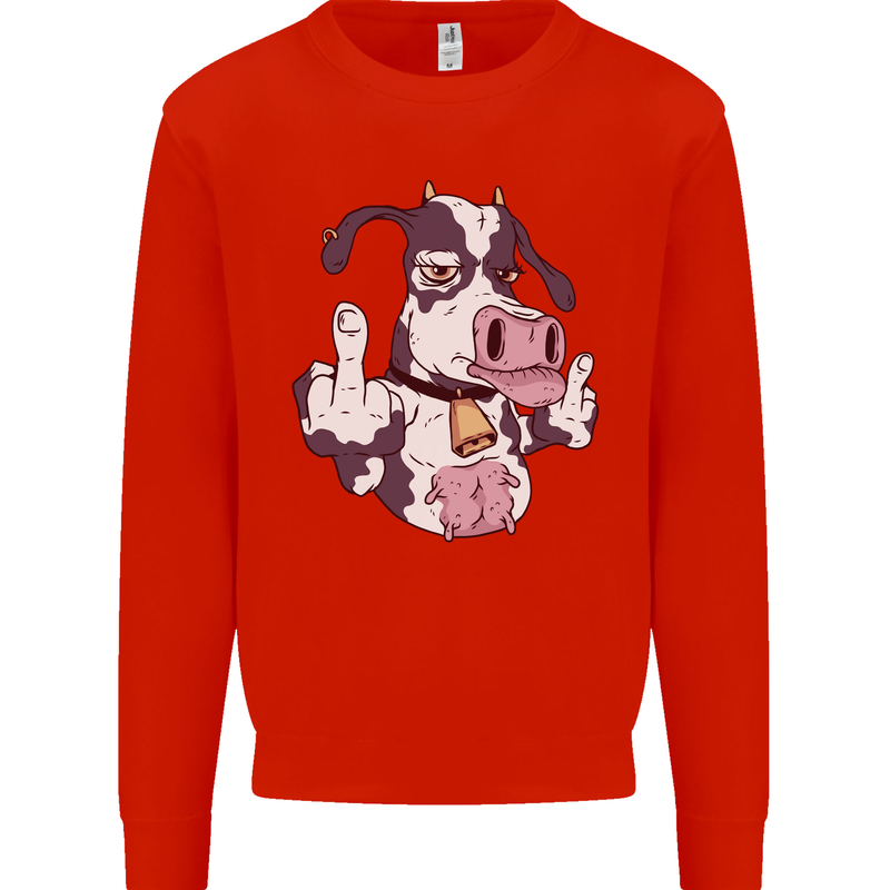 Funny Offensive Rude Cow Finger Flip Mens Sweatshirt Jumper Bright Red