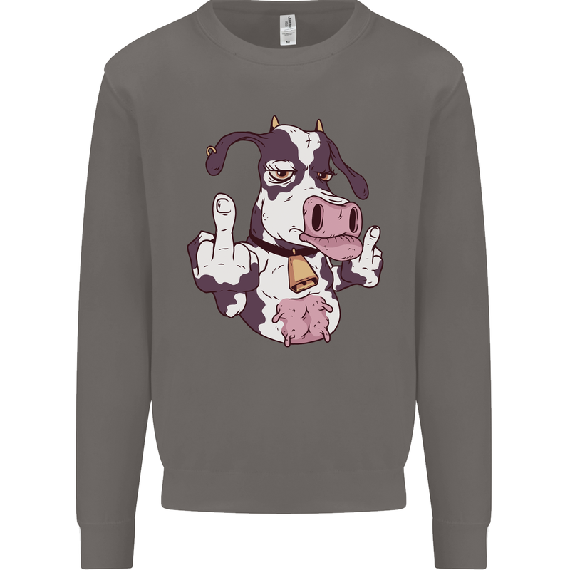 Funny Offensive Rude Cow Finger Flip Mens Sweatshirt Jumper Charcoal