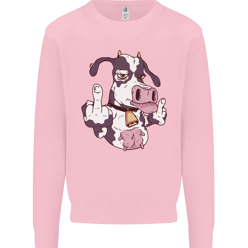 Funny Offensive Rude Cow Finger Flip Mens Sweatshirt Jumper Light Pink