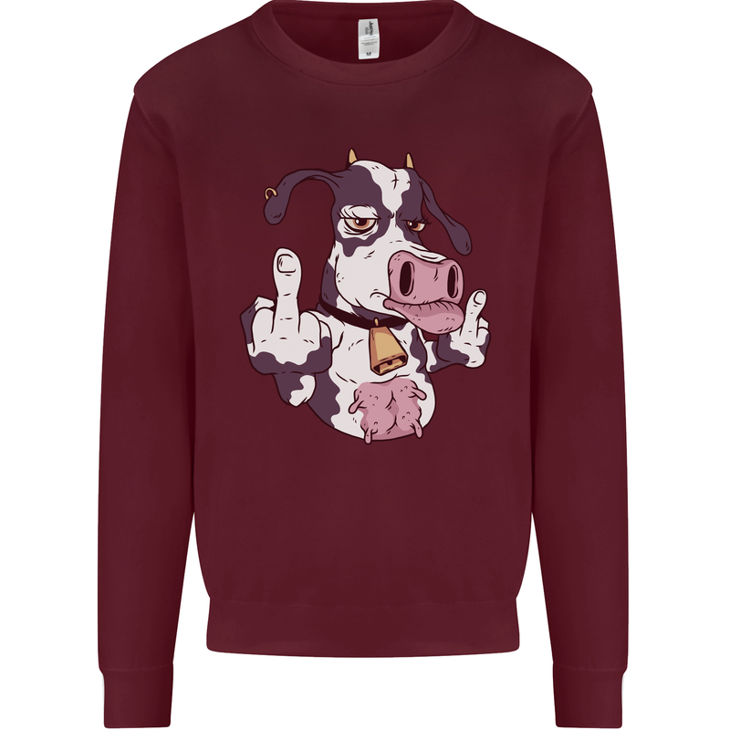 Funny Offensive Rude Cow Finger Flip Mens Sweatshirt Jumper Maroon