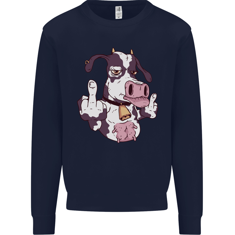 Funny Offensive Rude Cow Finger Flip Mens Sweatshirt Jumper Navy Blue