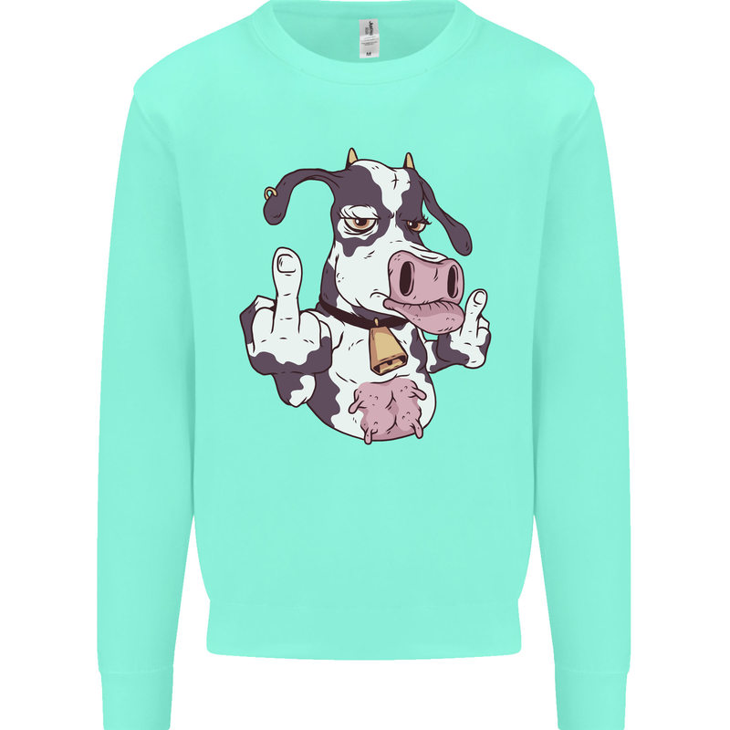 Funny Offensive Rude Cow Finger Flip Mens Sweatshirt Jumper Peppermint