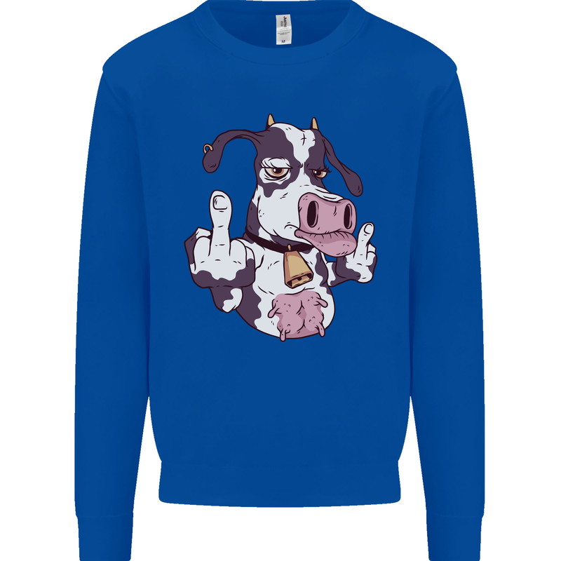 Funny Offensive Rude Cow Finger Flip Mens Sweatshirt Jumper Royal Blue
