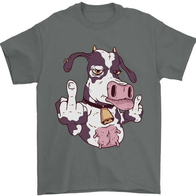 Funny Offensive Rude Cow Finger Flip Mens T-Shirt 100% Cotton Charcoal