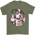Funny Offensive Rude Cow Finger Flip Mens T-Shirt 100% Cotton Military Green