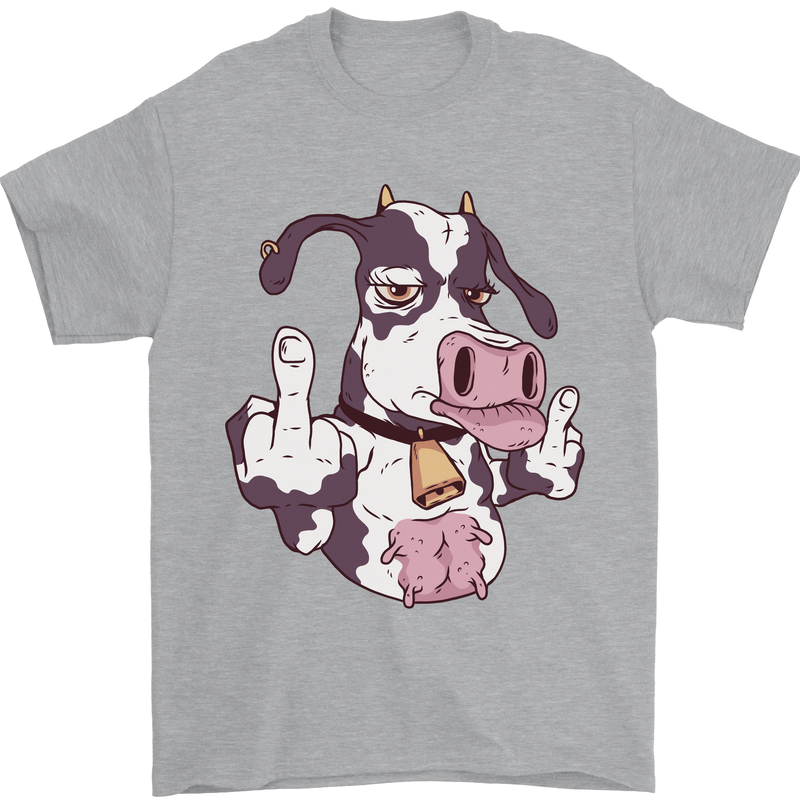Funny Offensive Rude Cow Finger Flip Mens T-Shirt 100% Cotton Sports Grey
