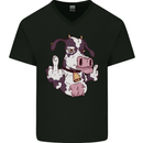 Funny Offensive Rude Cow Finger Flip Mens V-Neck Cotton T-Shirt Black