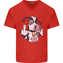 Funny Offensive Rude Cow Finger Flip Mens V-Neck Cotton T-Shirt Red