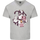 Funny Offensive Rude Cow Finger Flip Mens V-Neck Cotton T-Shirt Sports Grey